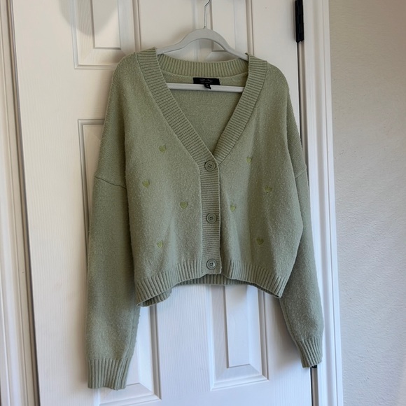 Witty Fox sage green women’s sweater size M with little hearts - Picture 2 of 7